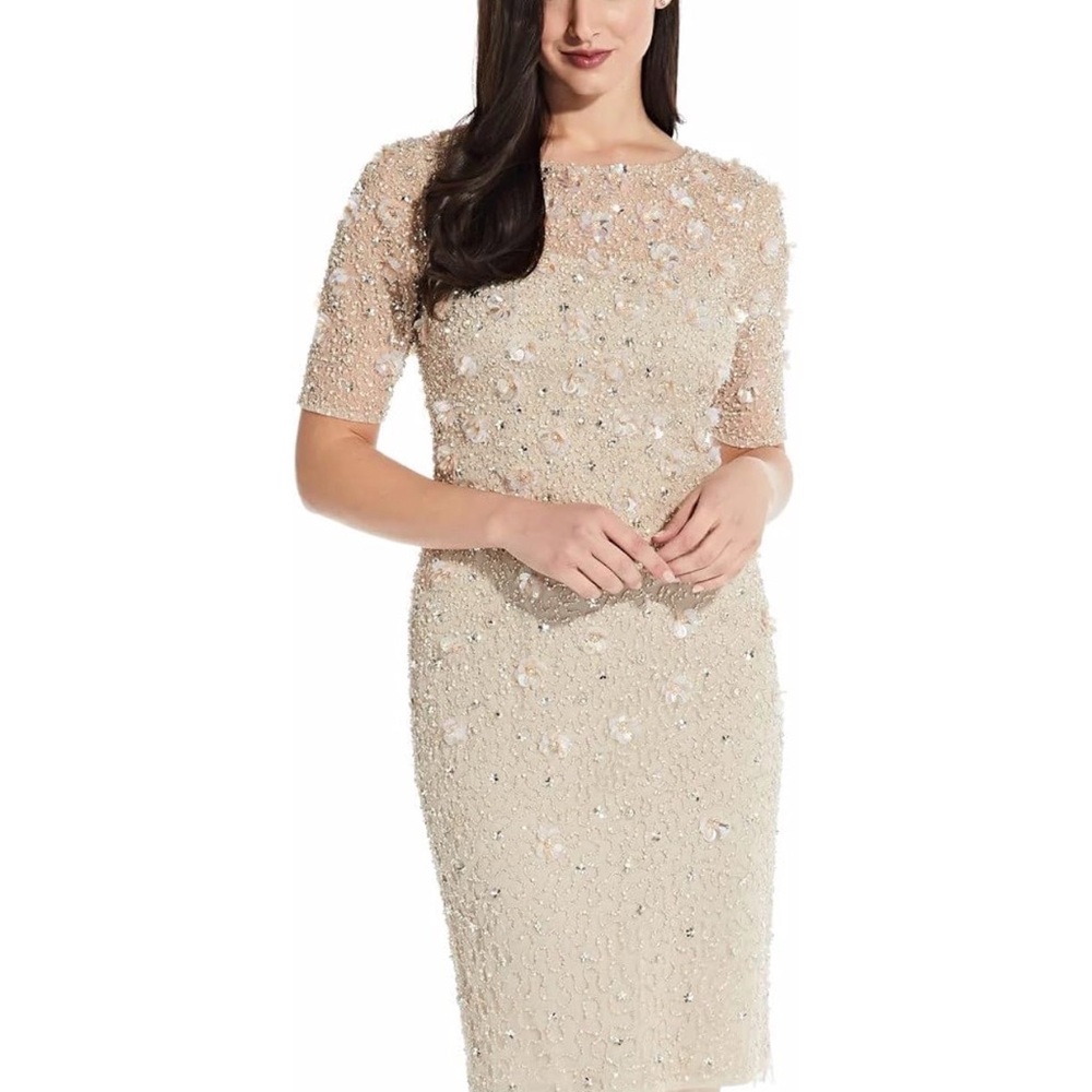 Adrianna Papell Cream Beaded Midi Dress